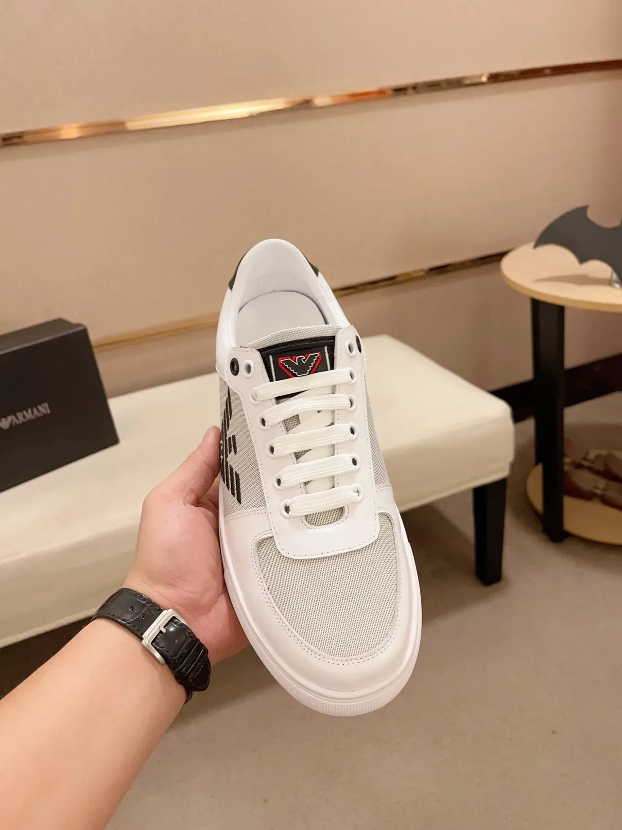 Emporio Armani White Black Low-Top Mixed-Material Upper Lifestyle Sneakers 9