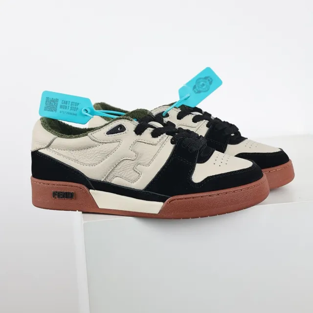 Fendi Beige Black Costuras FF Monograma Overlay Contrast Suede Y Leather Panels Zapatillas Lifestyle 3