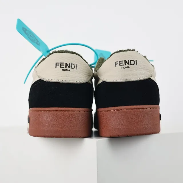 Fendi Beige Black Costuras FF Monograma Overlay Contrast Suede Y Leather Panels Zapatillas Lifestyle 8