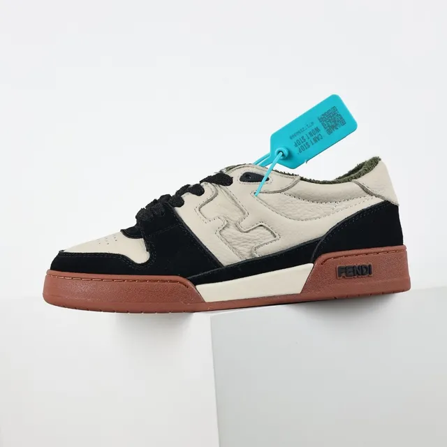 Fendi Beige Black Costuras FF Monograma Overlay Contrast Suede Y Leather Panels Zapatillas Lifestyle 9