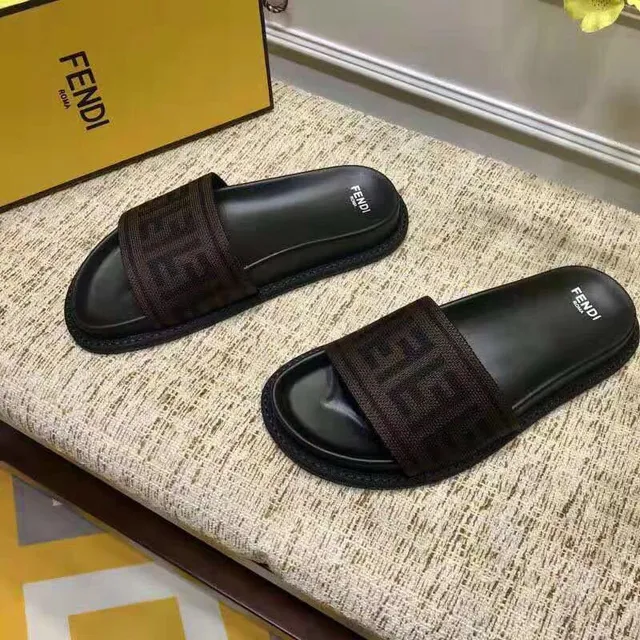 Fendi Black Brown FF Monogram Woven Strap Rubber Sole Slippers 2
