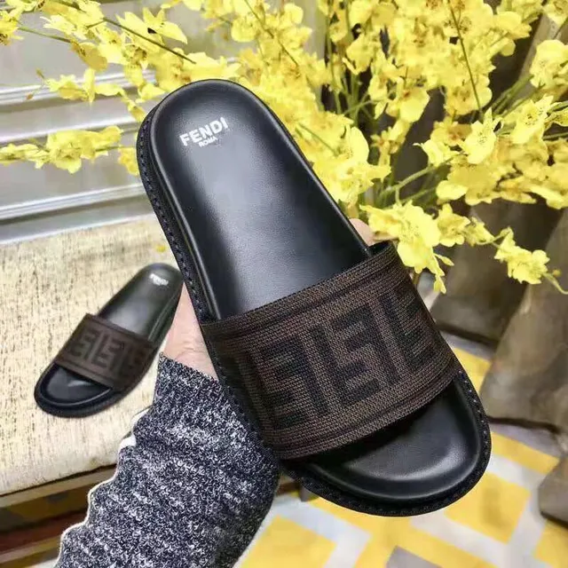 Fendi Black Brown FF Monogram Woven Strap Rubber Sole Slippers 3