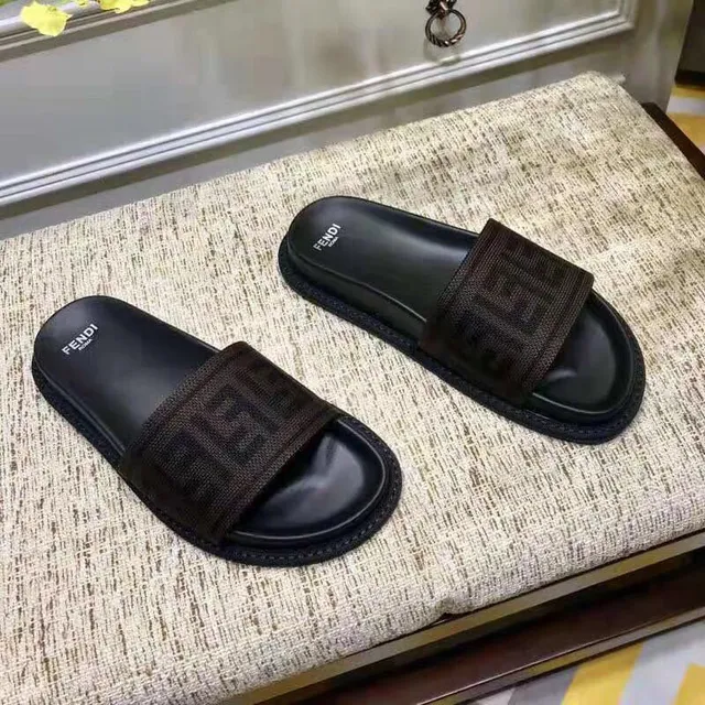 Fendi Black Brown FF Monogram Woven Strap Rubber Sole Slippers 5