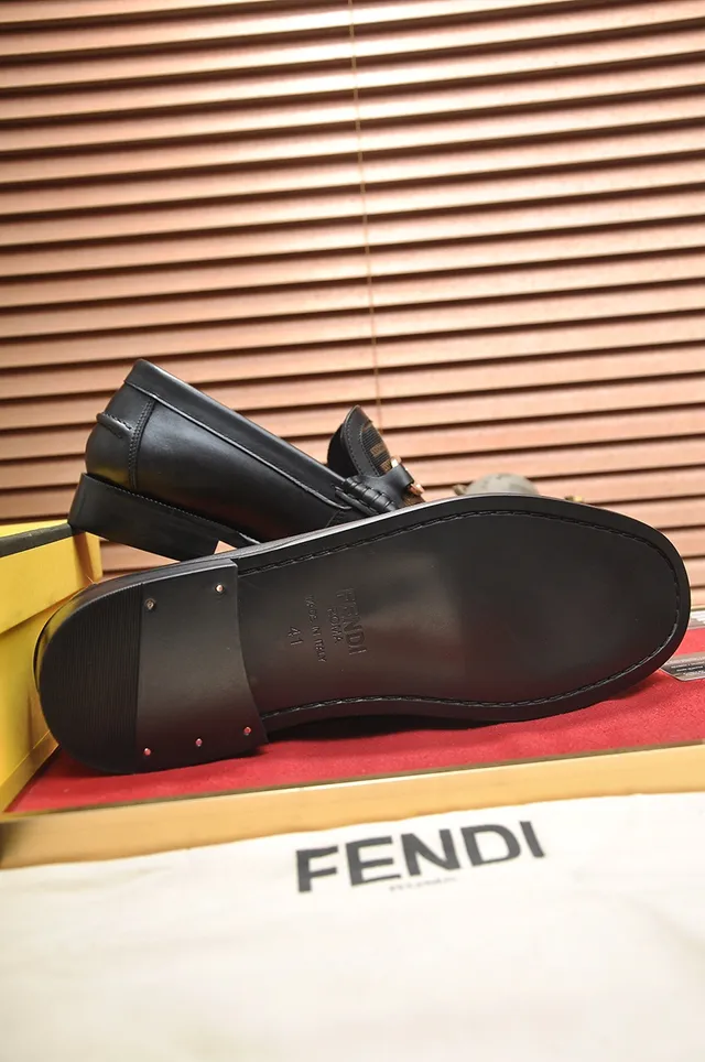Fendi أسود ذهبي جلد FF Monogram Fabric Panel Loafer 3
