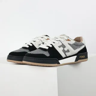 Fendi Black White Layered Houndstooth And Suede Upper Leather FF Monogram Overlay Lifestyle Sneakers