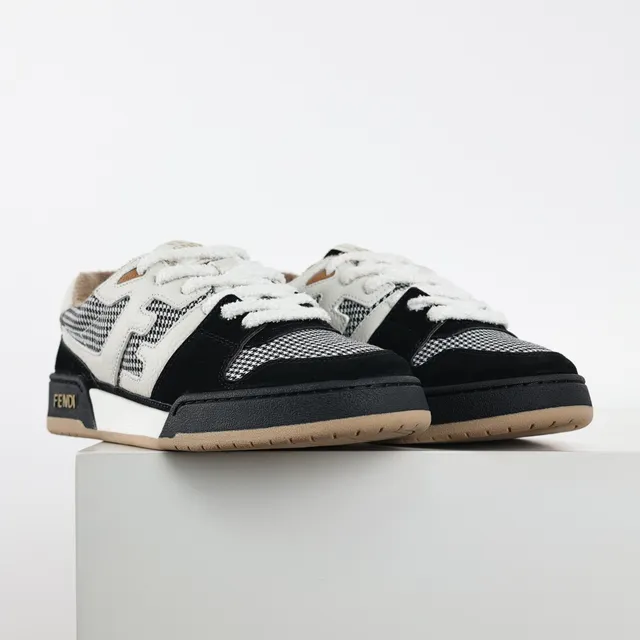 Fendi Noir Blanc avec Couches de Pata de Gallo et Daim Supérieur Cuir FF Monogram Overlay Chaussures Lifestyle 3
