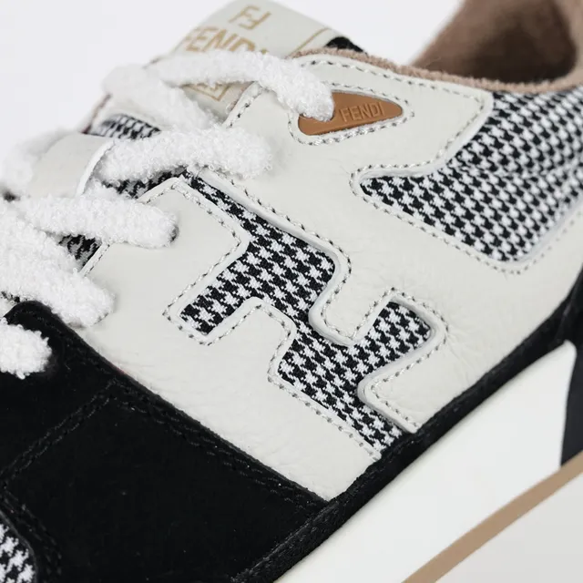 Fendi Noir Blanc avec Couches de Pata de Gallo et Daim Supérieur Cuir FF Monogram Overlay Chaussures Lifestyle 6