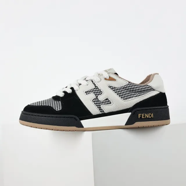 Fendi Noir Blanc avec Couches de Pata de Gallo et Daim Supérieur Cuir FF Monogram Overlay Chaussures Lifestyle 9