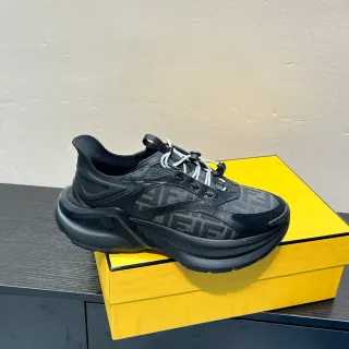 Fendi Black White Sole FF Monogram Fabric Chunky Sneakers