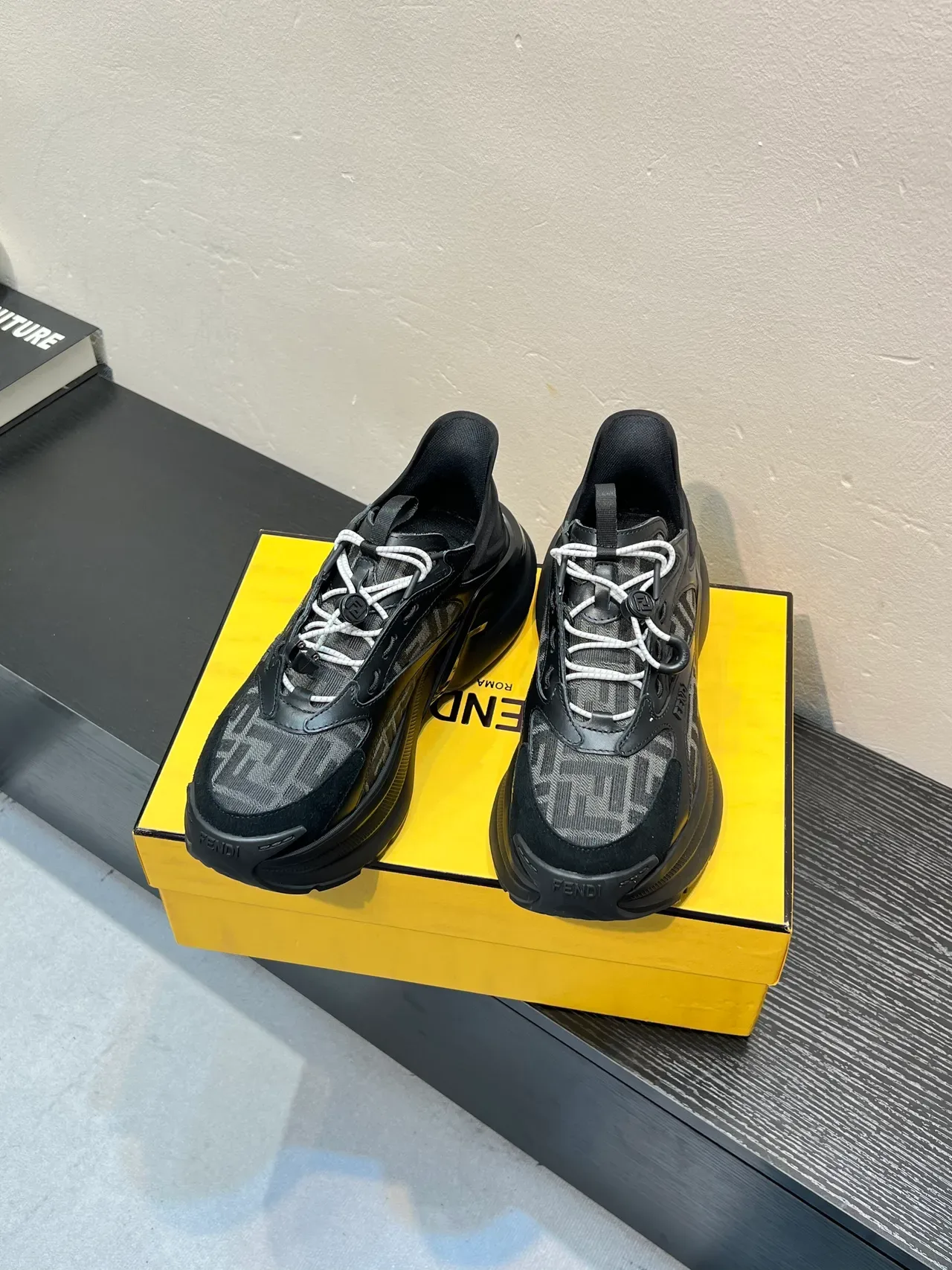 Fendi Black White Sole FF Monogram Fabric Chunky Sneakers 2