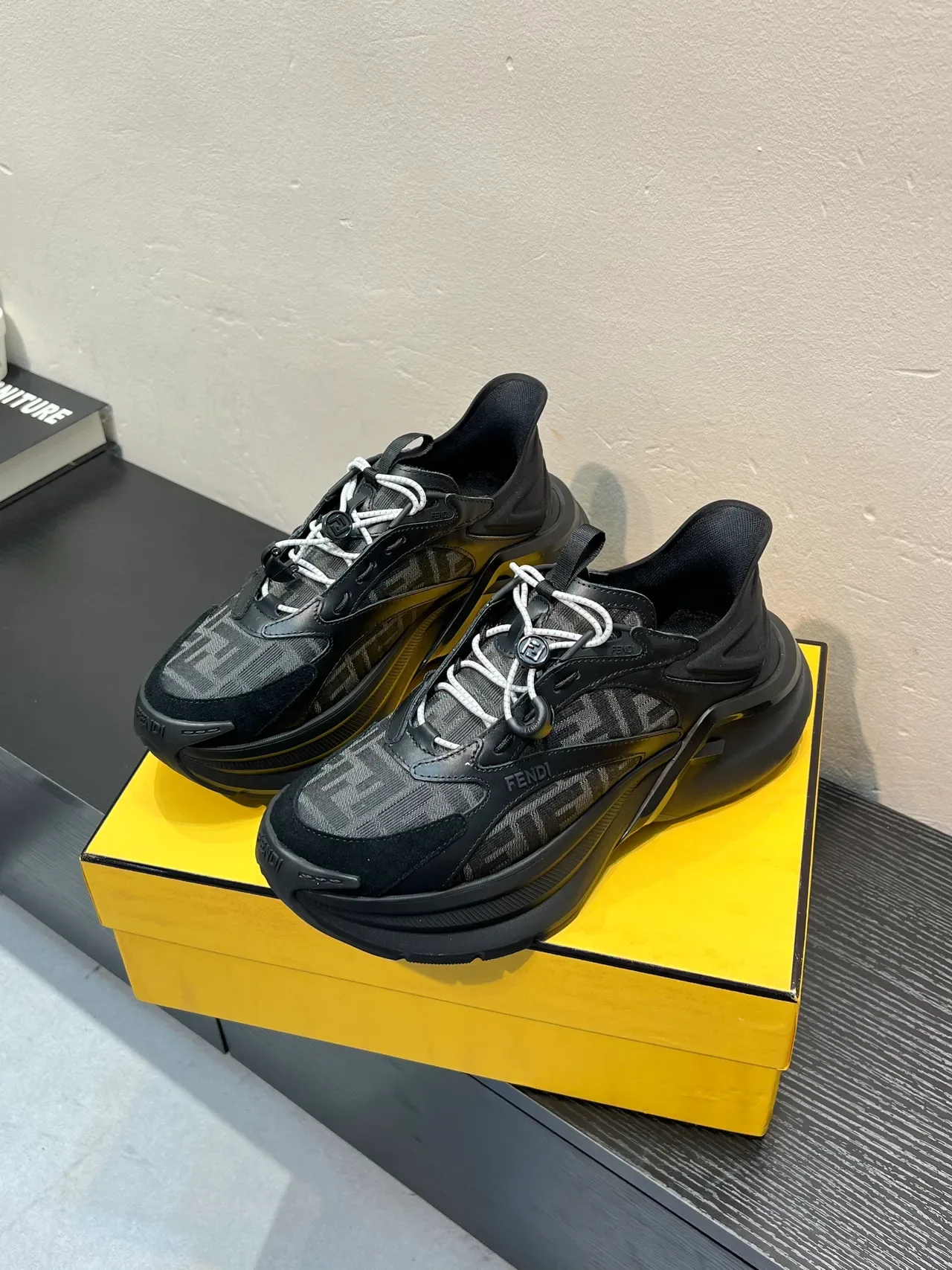 Fendi Black White Sole FF Monogram Fabric Chunky Sneakers 3