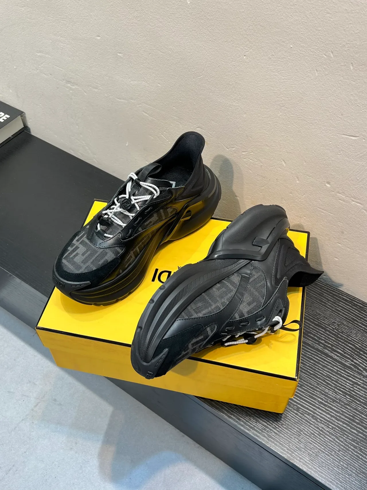 Fendi Black White Sole FF Monogram Fabric Chunky Sneakers 4