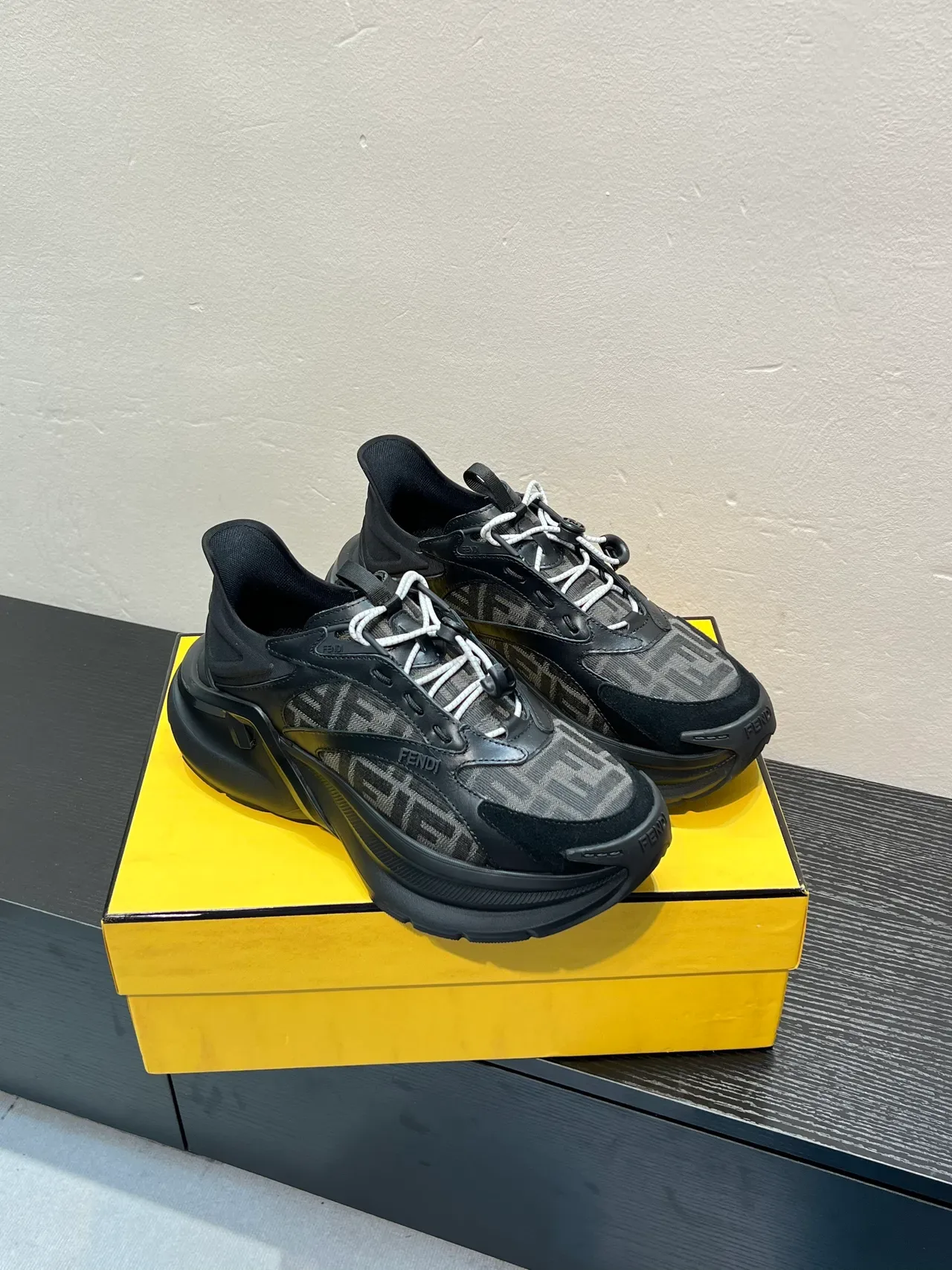 Fendi Black White Sole FF Monogram Fabric Chunky Sneakers 5