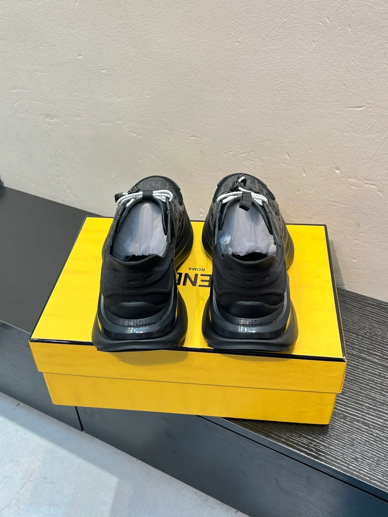 Fendi Black White Sole FF Monogram Fabric Chunky Sneakers 6