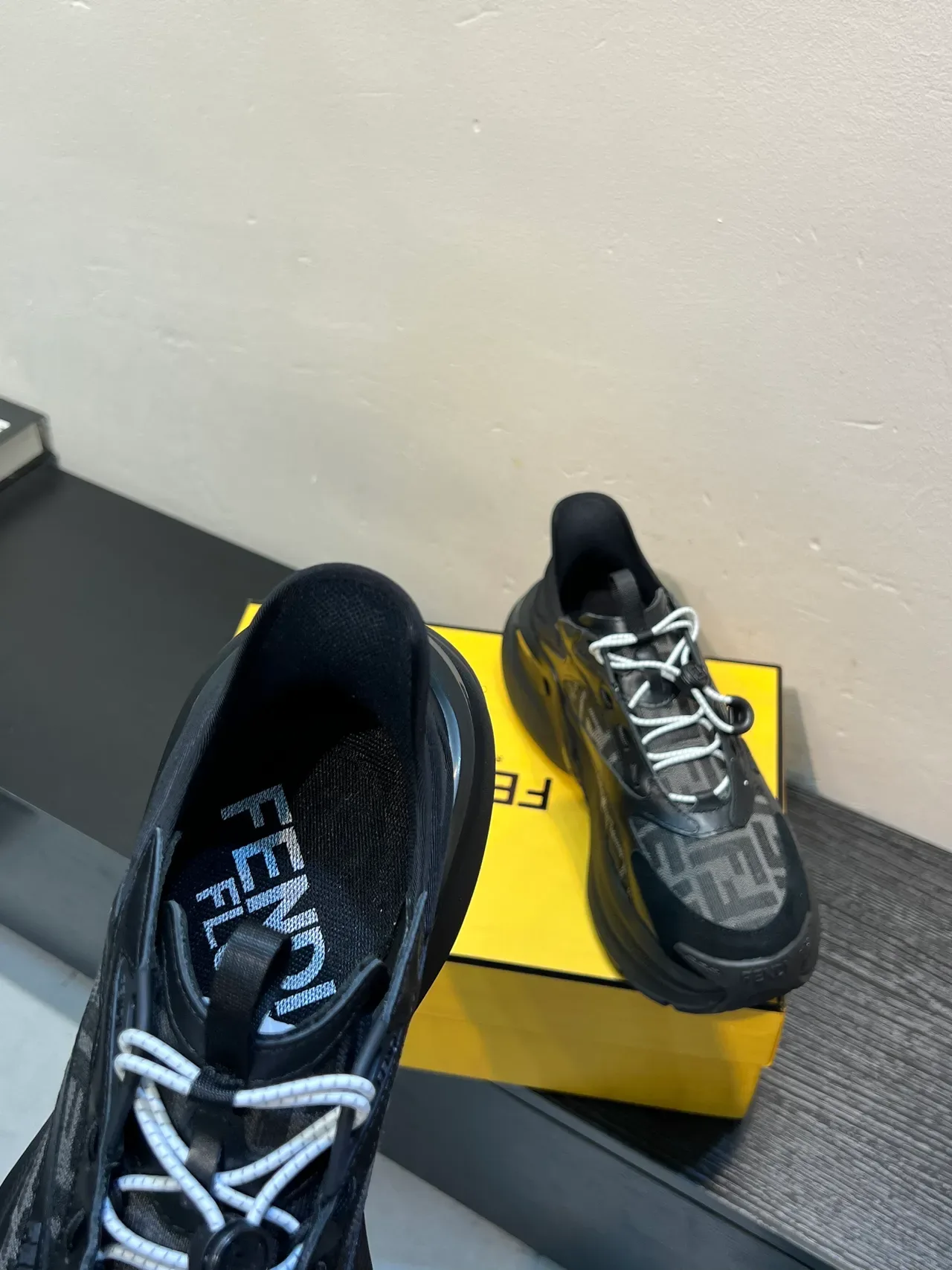 Fendi Black White Sole FF Monogram Fabric Chunky Sneakers 7