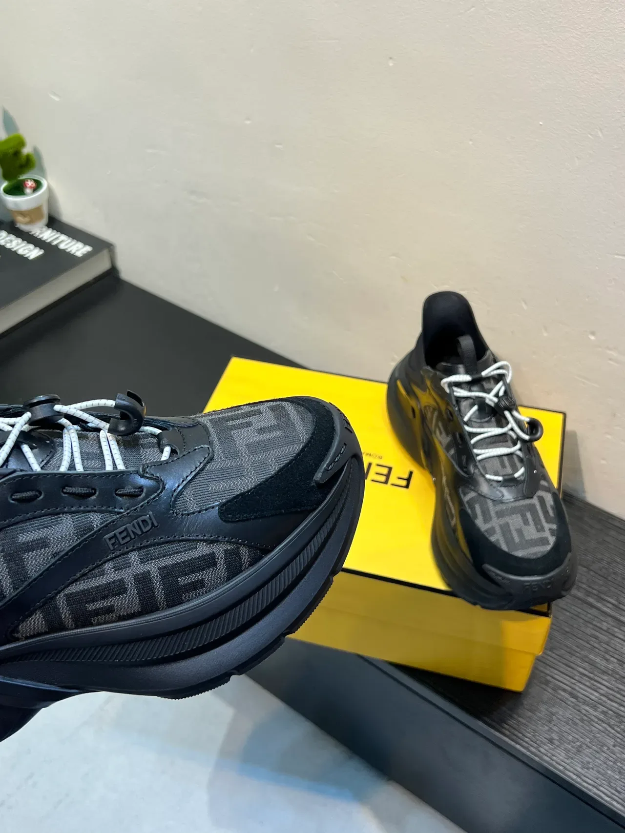 Fendi Black White Sole FF Monogram Fabric Chunky Sneakers 8