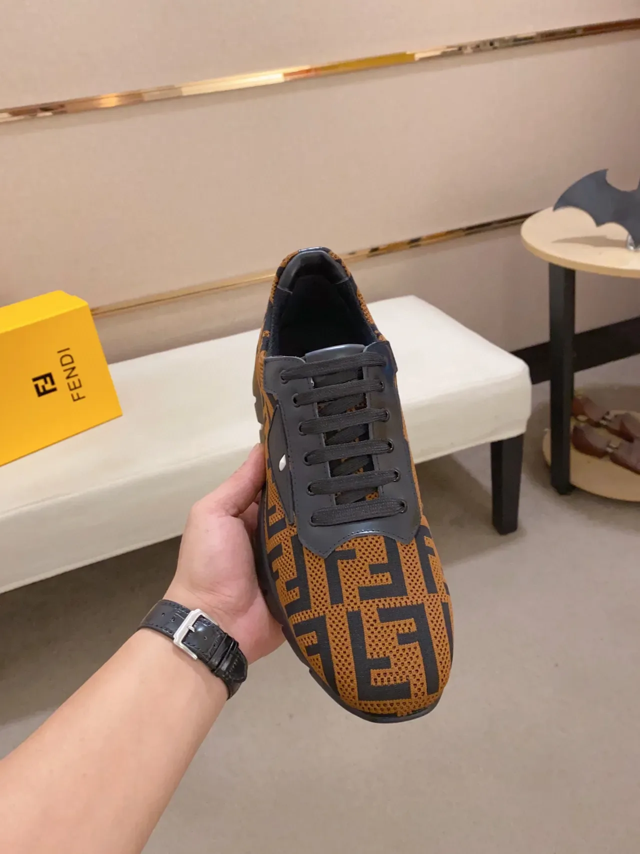 Fendi Marron Noir FF Monogram Tige tricotée Semelle sculptée à nervures en caoutchouc Chaussures lifestyle 8