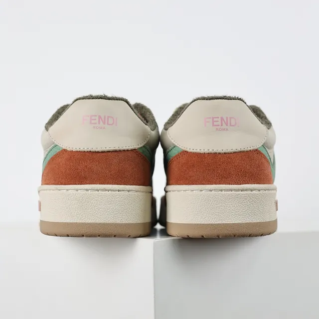 Fendi حذاء رياضي بني أخضر ملون متعدد المواد نمط حياة 8