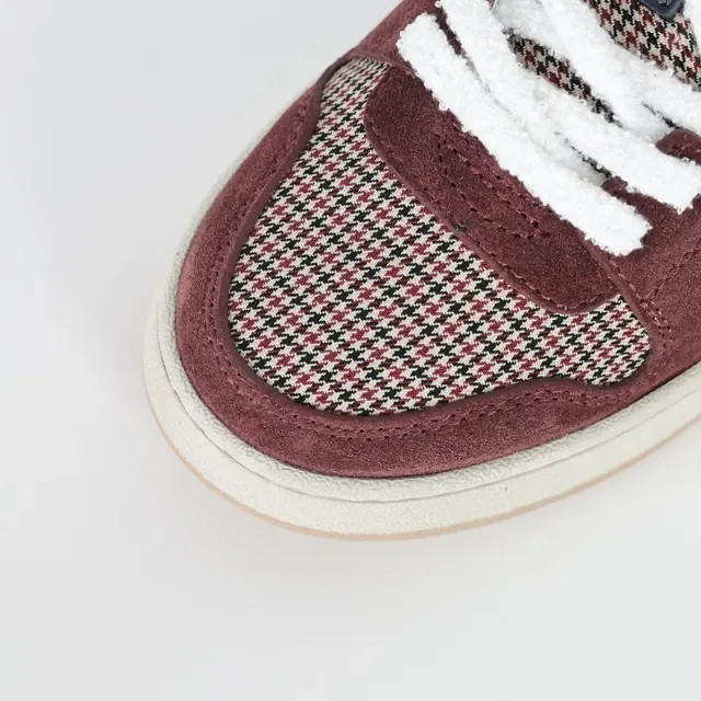 Fendi Burgundy Navy Layered Houndstooth And Suede Upper Interlocking FF Logo Panel Lifestyle Sneakers 5
