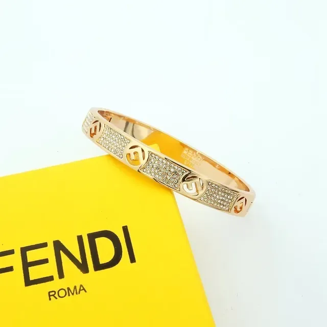 Fendi F Is Fendi Doré Pavé Cristal Logo Double-F Bracelet manchette 3