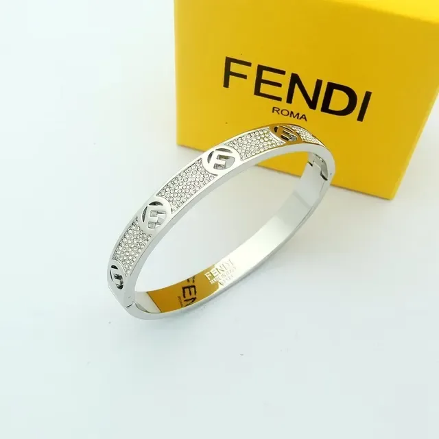 Fendi F Is Fendi Doré Pavé Cristal Logo Double-F Bracelet manchette 5