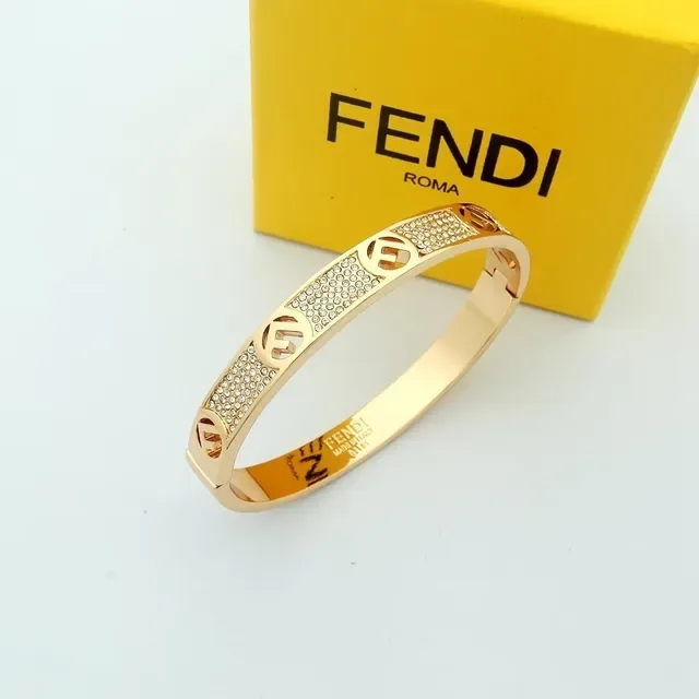 Fendi F Is Fendi Doré Pavé Cristal Logo Double-F Bracelet manchette 6