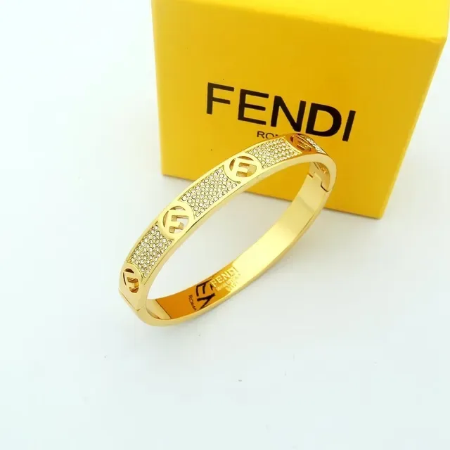 Fendi F Is Fendi Doré Pavé Cristal Logo Double-F Bracelet manchette 7