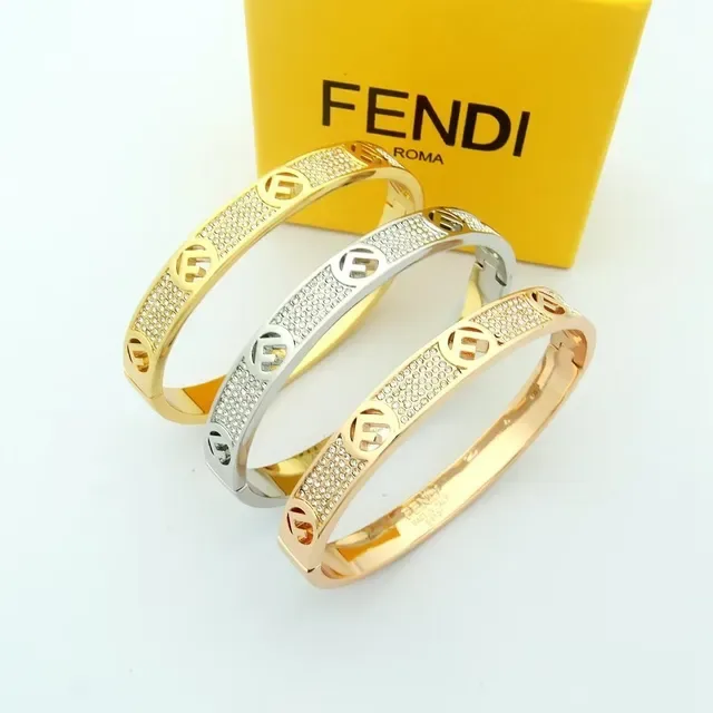Fendi F Is Fendi Doré Pavé Cristal Logo Double-F Bracelet manchette 8