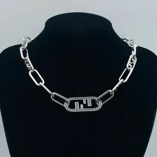 Fendi FF Chain Silver-Tone Paperclip Link Necklace
