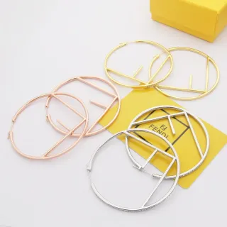 Fendi FF Hoop Gold Silver Geometric Motif Open Earrings