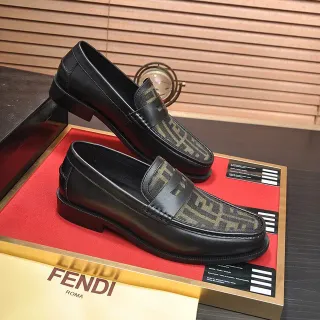 Fendi FF Loafer Black Beige Leather Zucca Fabric Vamp Loafer