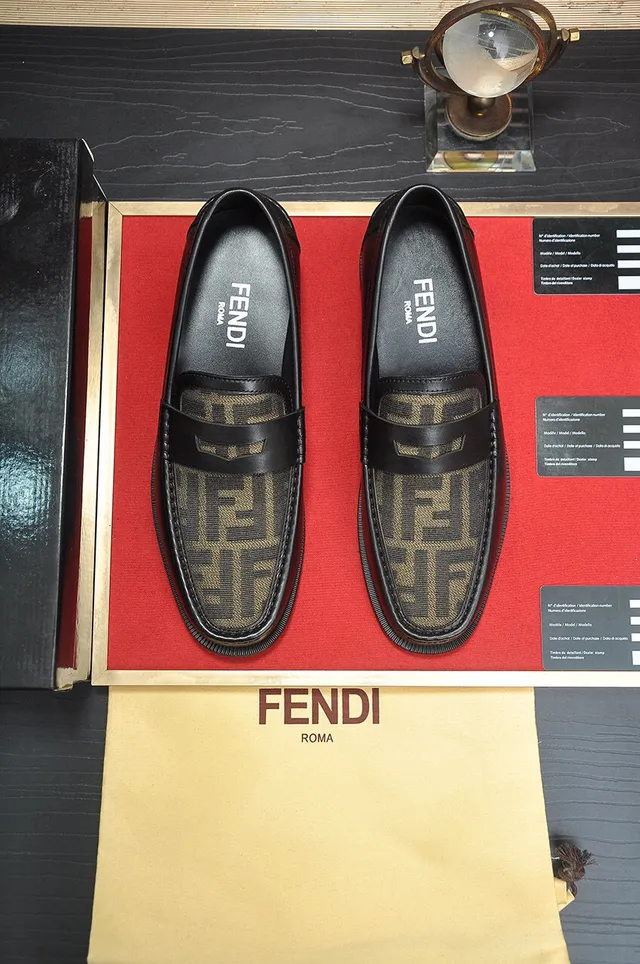 Fendi FF Loafer Noir Beige Cuir Zucca Tissu Vamp Loafer 2