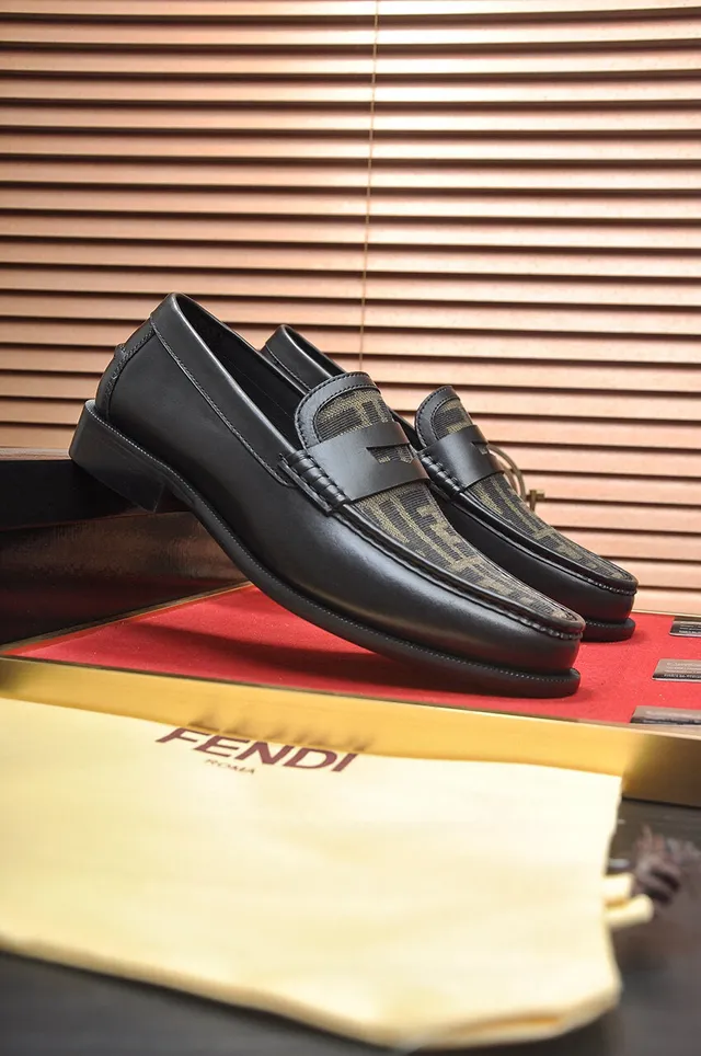Fendi FF Loafer Noir Beige Cuir Zucca Tissu Vamp Loafer 3