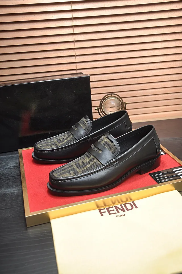 Fendi FF Loafer Noir Beige Cuir Zucca Tissu Vamp Loafer 4
