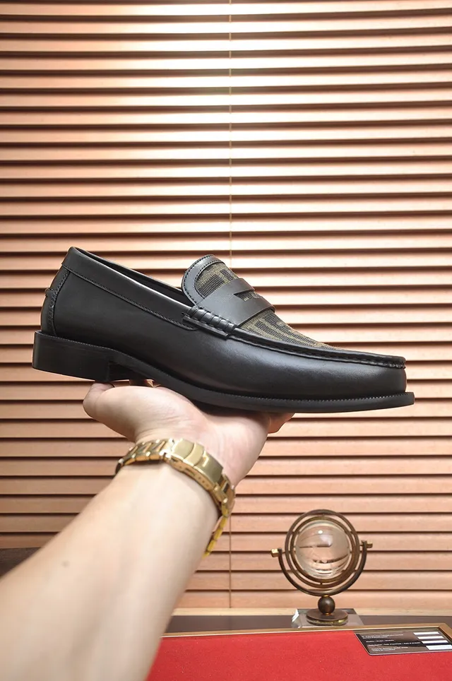Fendi FF Loafer Noir Beige Cuir Zucca Tissu Vamp Loafer 5