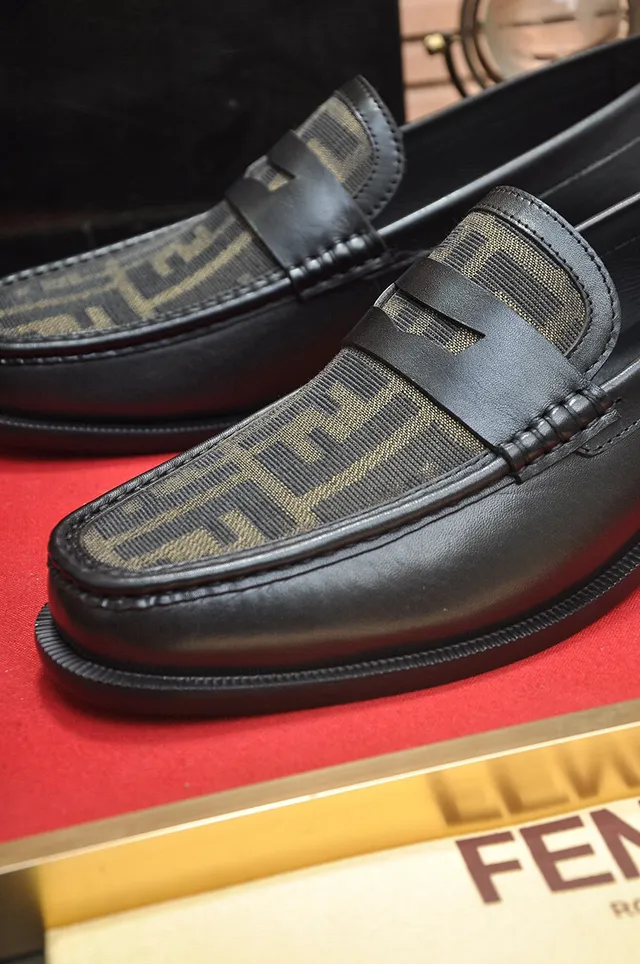 Fendi FF Loafer Noir Beige Cuir Zucca Tissu Vamp Loafer 8