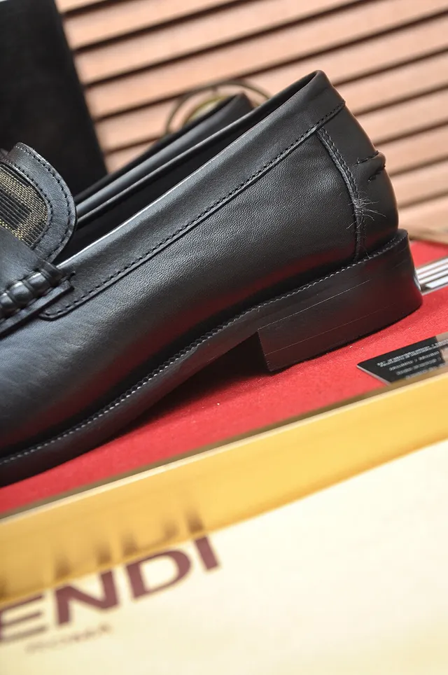 Fendi FF Loafer Noir Beige Cuir Zucca Tissu Vamp Loafer 9