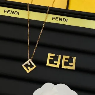 Fendi FF Logo Gold-Tone Pavé Crystal Square Pendant Necklace