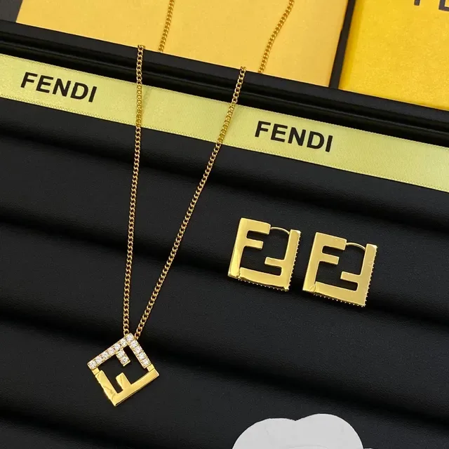 Fendi FF Logo Gold-Tone Pavé Crystal Square Pendant Necklace 7