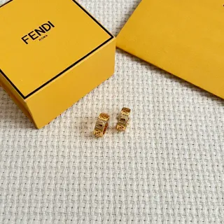Fendi FF Logo Hoop Gold Transparent Motif Earrings
