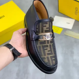 Fendi FF Logo Loafer Black Brown Leather Monogram Jacquard Loafer