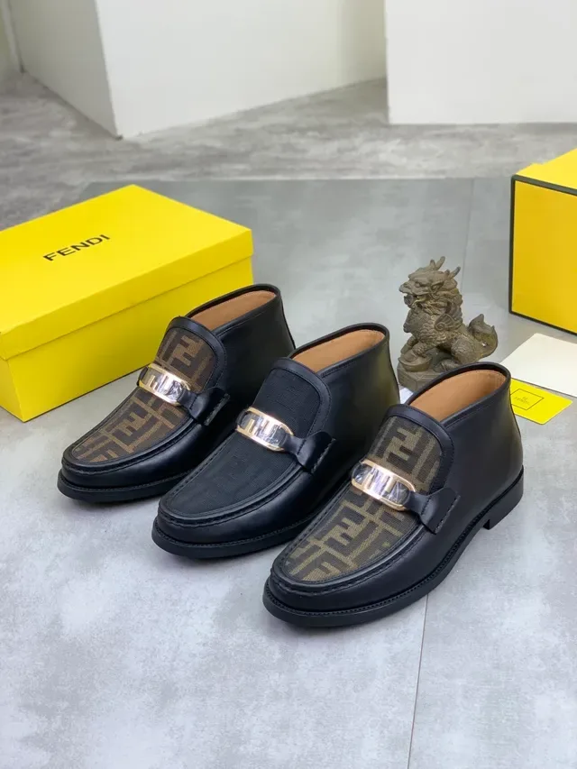 Fendi FF Logo Mocassins Noir Brun Cuir Monogramme Jacquard Mocassins 2