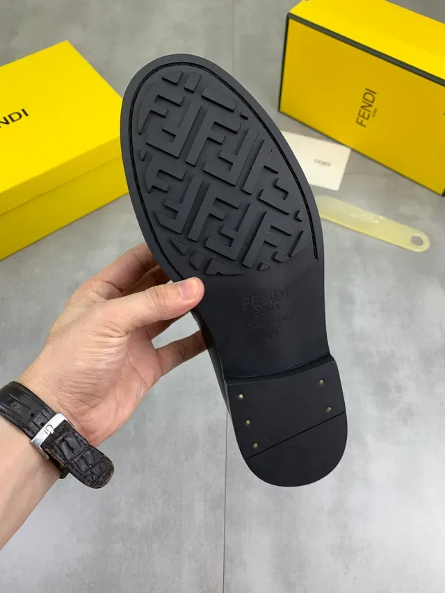 Fendi FF Logo Mocassins Noir Brun Cuir Monogramme Jacquard Mocassins 3