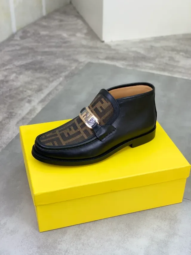 Fendi FF Logo Mocassins Noir Brun Cuir Monogramme Jacquard Mocassins 5