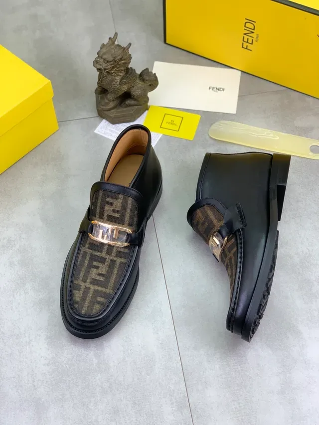 Fendi FF Logo Mocassins Noir Brun Cuir Monogramme Jacquard Mocassins 6