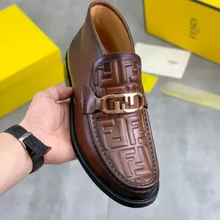 Fendi FF Logo Loafer Brown Leather Horsebit Buckle Loafers