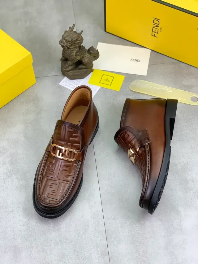 Fendi FF Logo Mocassins Marron Cuir Boucle Horsebit 5