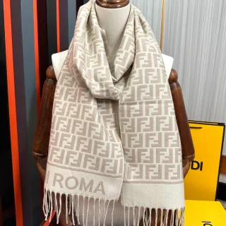 Fendi FF Roma Monogram Beige and Cream Cashmere Scarf