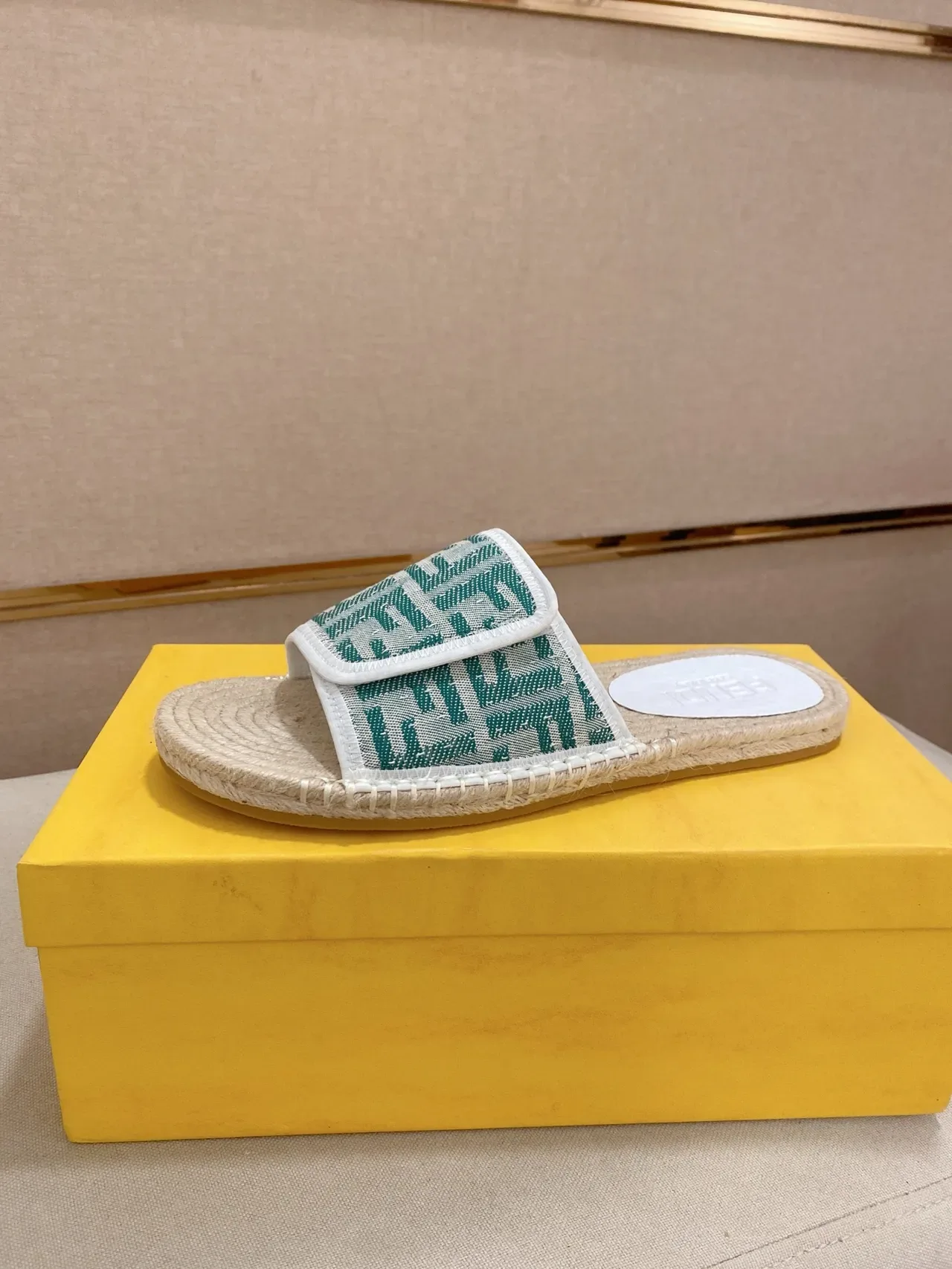 Fendi FF Strap Slide Beige Multicolor Raffia Sole Monogrammed Slippers 13