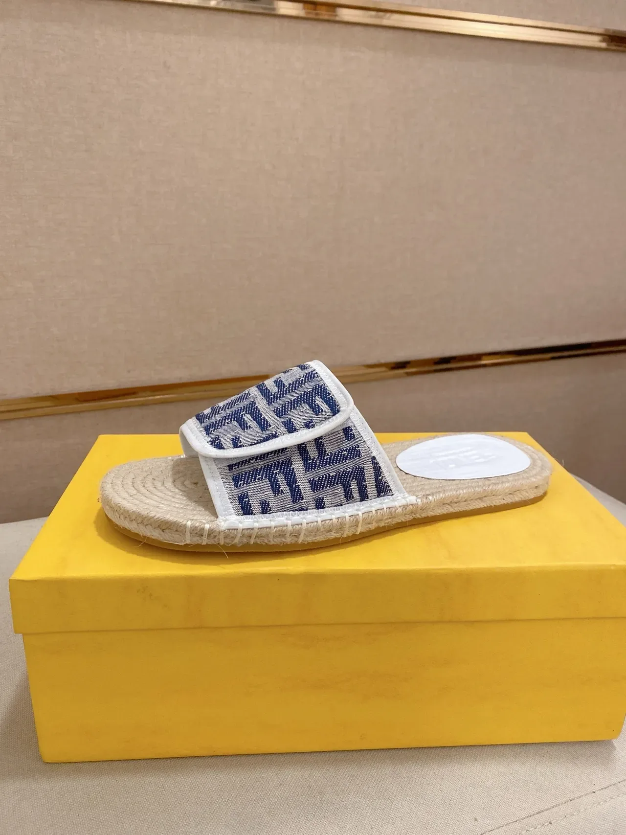 Fendi FF Strap Slide Beige Multicolor Raffia Sole Monogrammed Slippers 16